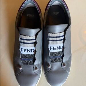 Fendi Grey Leather Slip-On Sneakers Size 39 (USA 8.5)